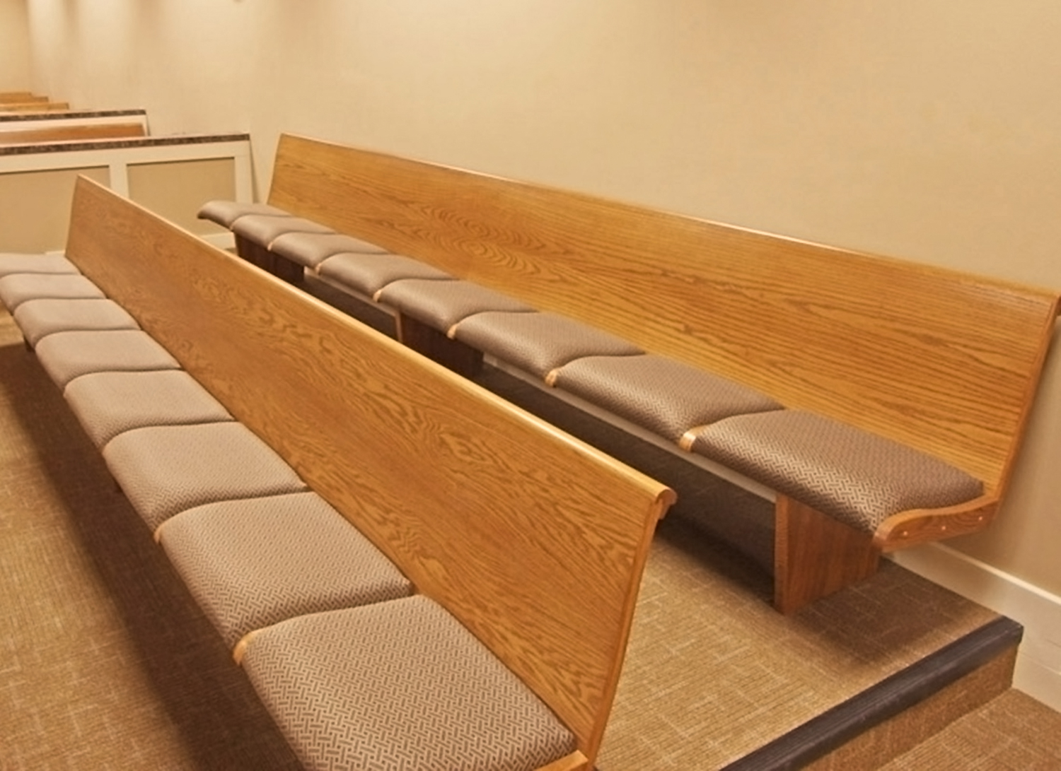 Upholstered Definity Seat and Wood Back Benches inside Box Elder County Courts - Brigham City, UT