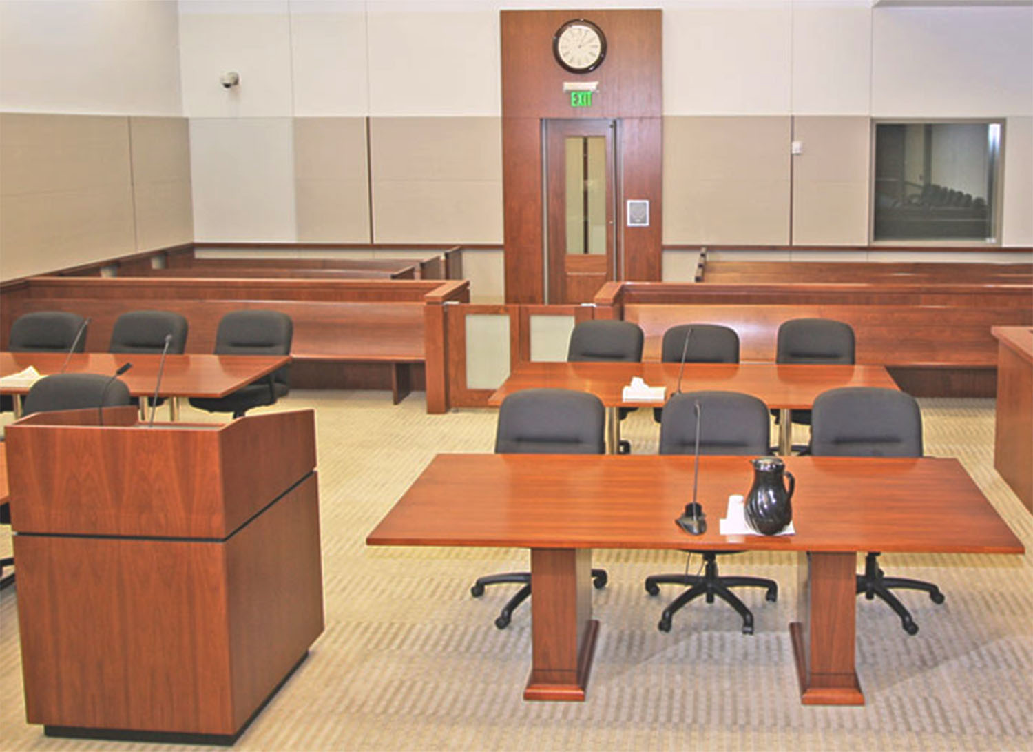 Lectern, Table and All Wood Benches in Courtroom