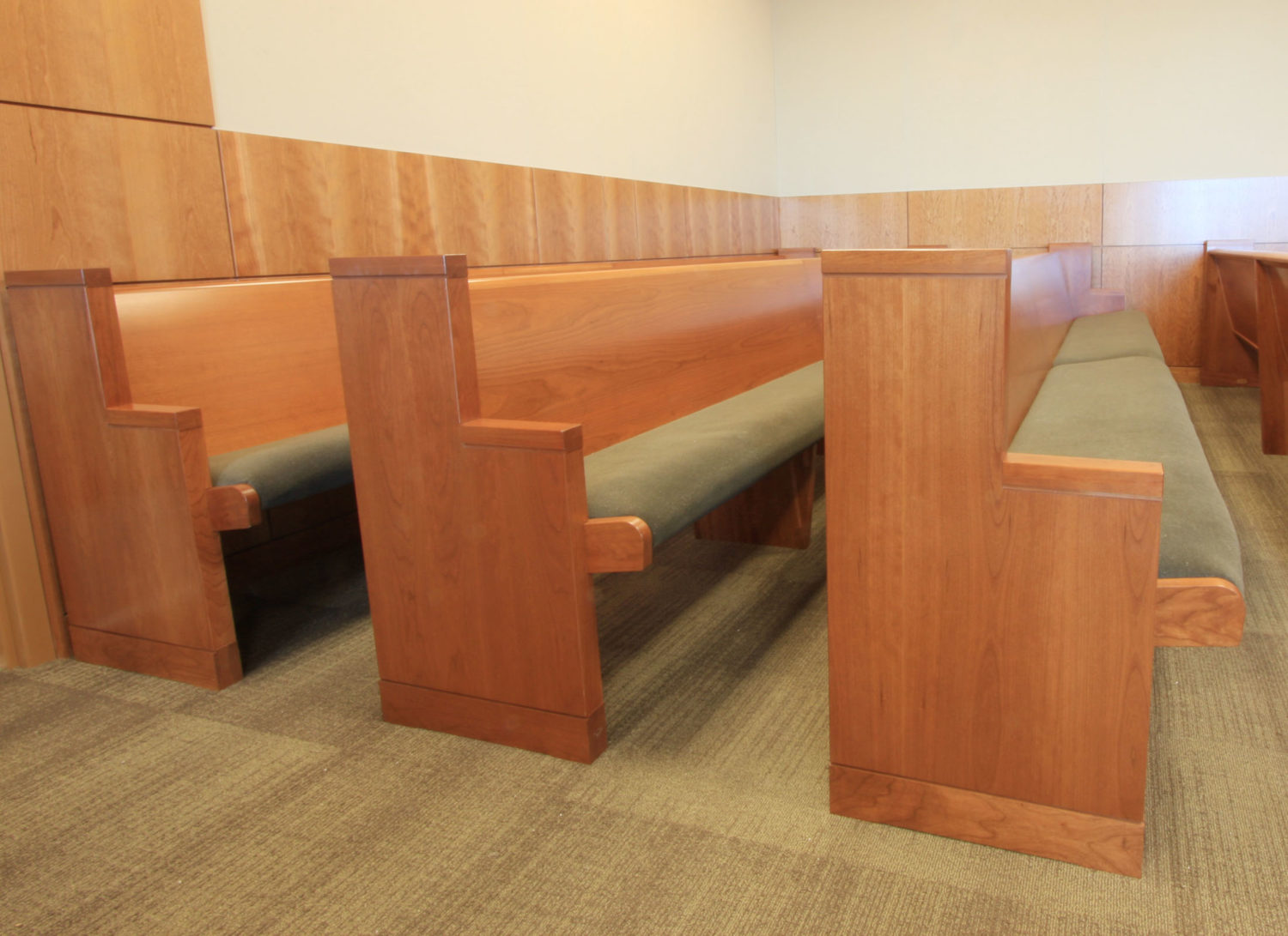 Upholstered Seat and Wood Back Benches in Gordon R Hall Courthouse - Tooele, UT
