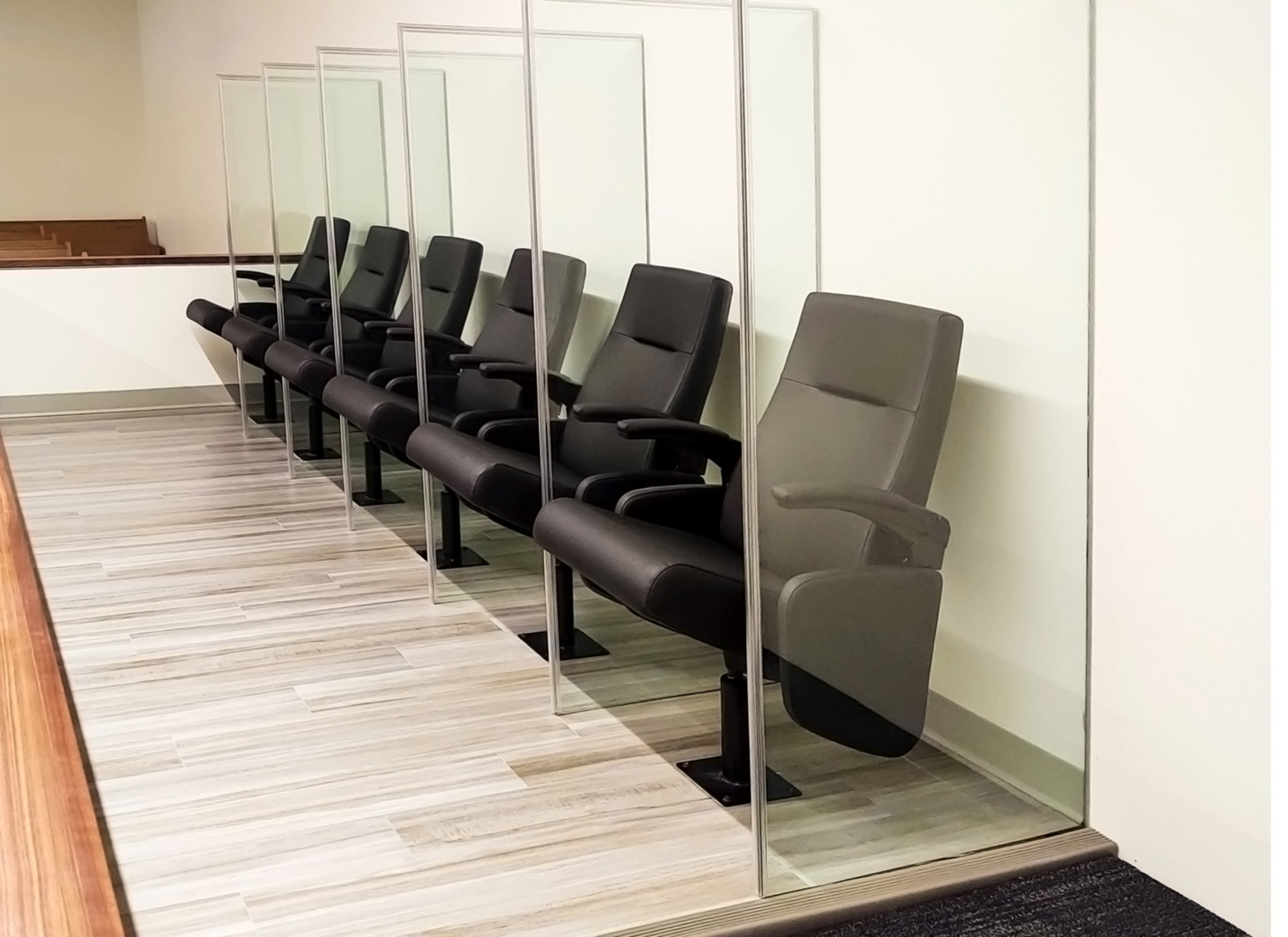 Jury Seats with Plexiglass to help stop spread of Covid