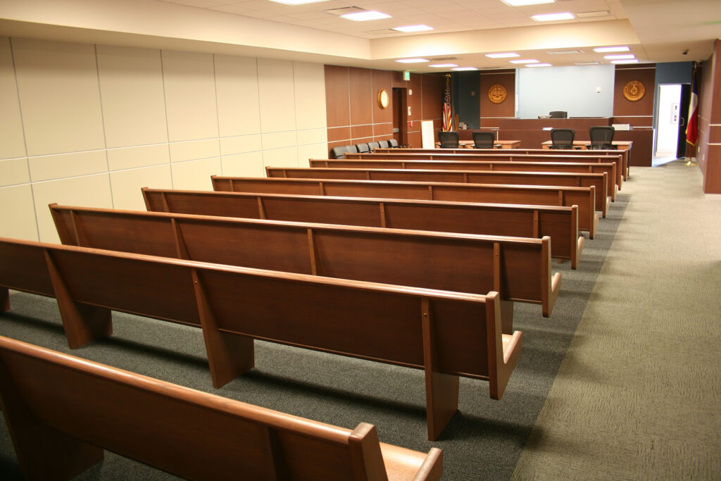 Sauder Courtroom Benches installed in Courtroom.