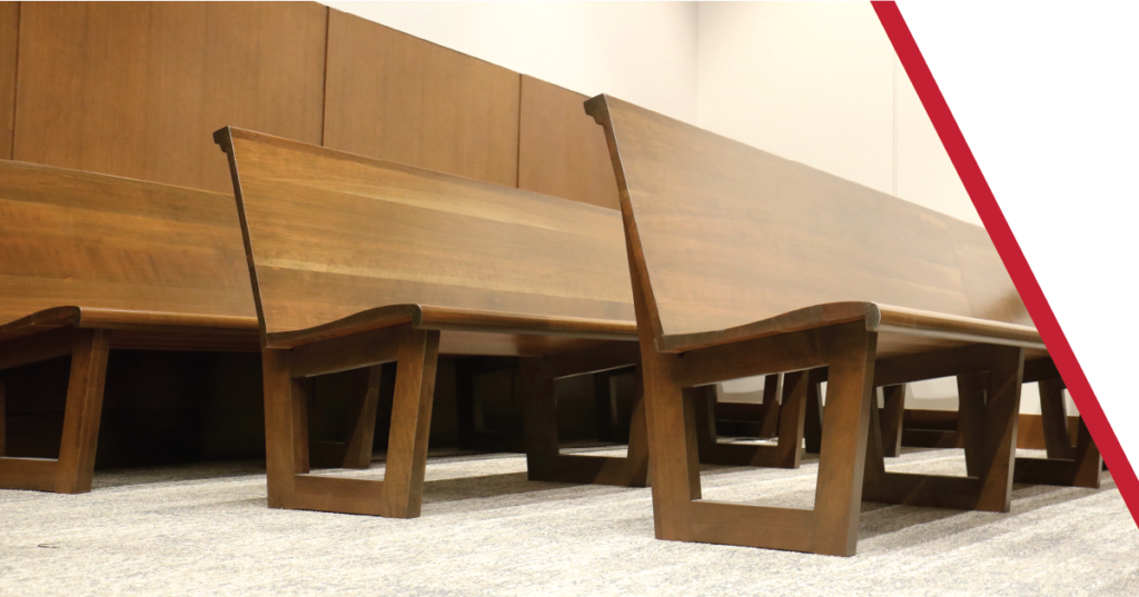Sauder Courtroom Furniture benches shown in courtroom were we can write specifications to meet your project needs.